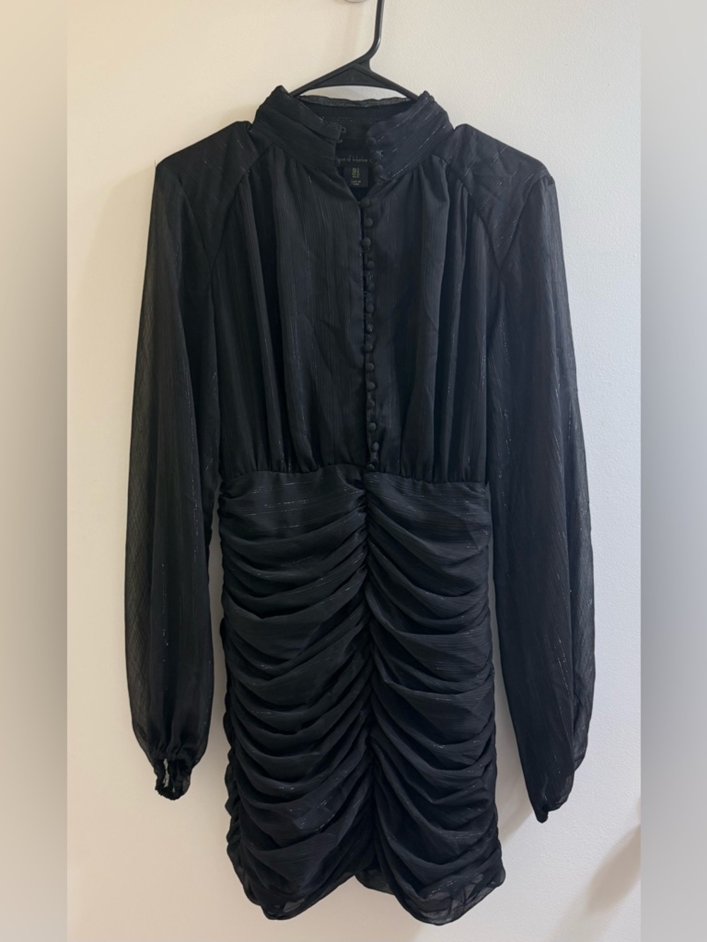 House of Harlow 1960 Black Lurex Ruched Mock Neck Mini Dress - Size 2